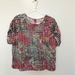 Soft Surroundings Blouse Abstract Print Stripes Boxy Short Sleeves Large